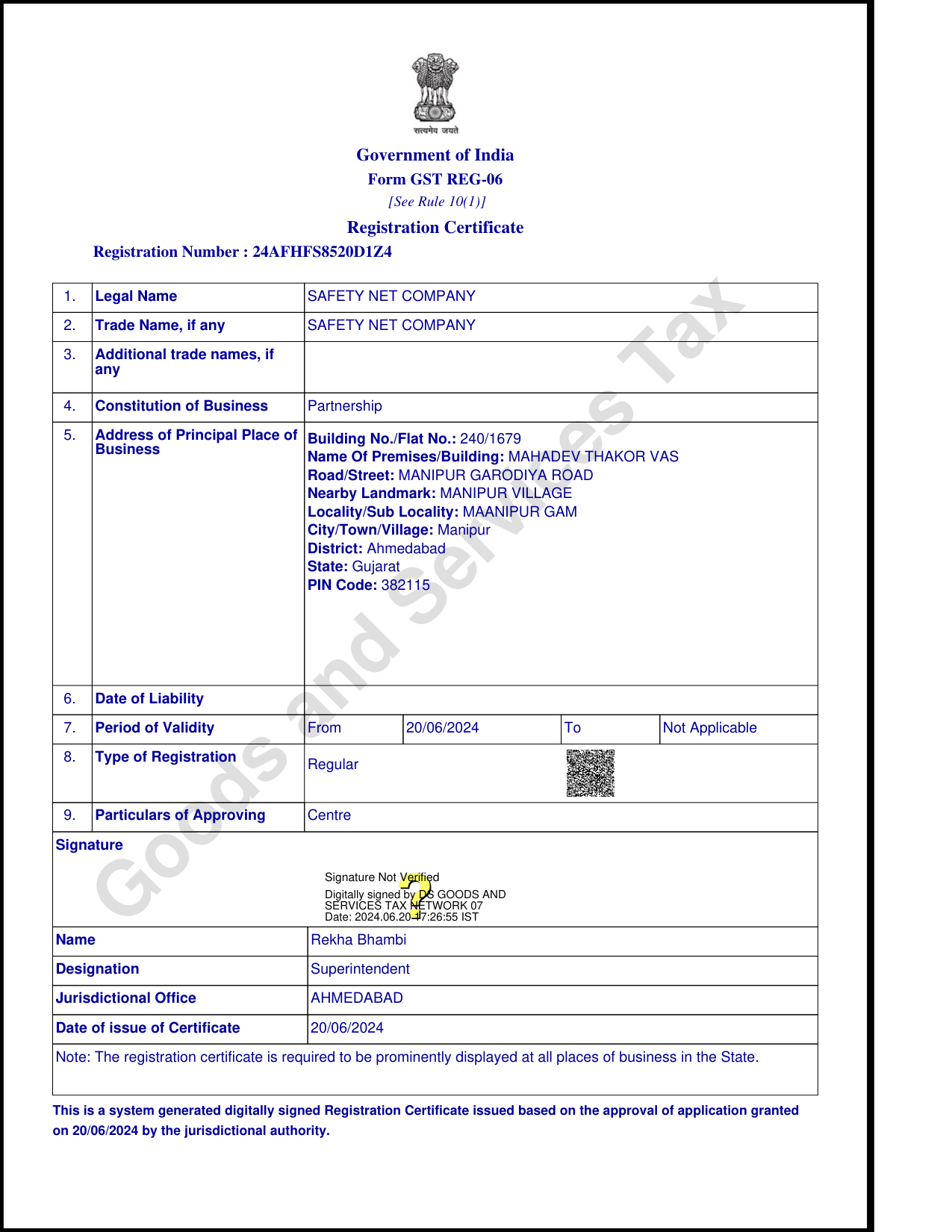 GST Registration Certificate